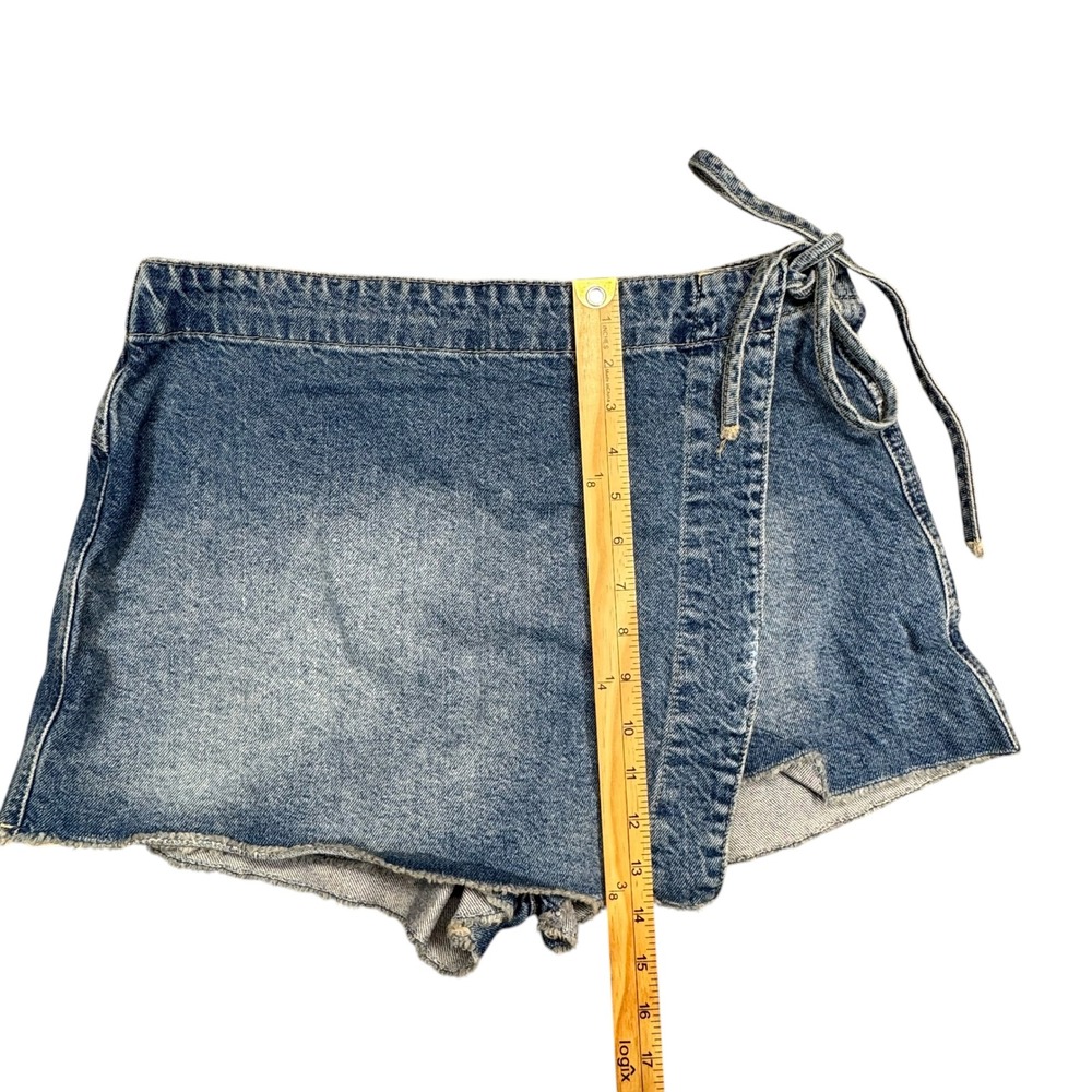 We The Free Emmy Denim Skort 12 Blue Wrap Front Raw Hem OB1480861 Western Boho - Picture 5 of 13